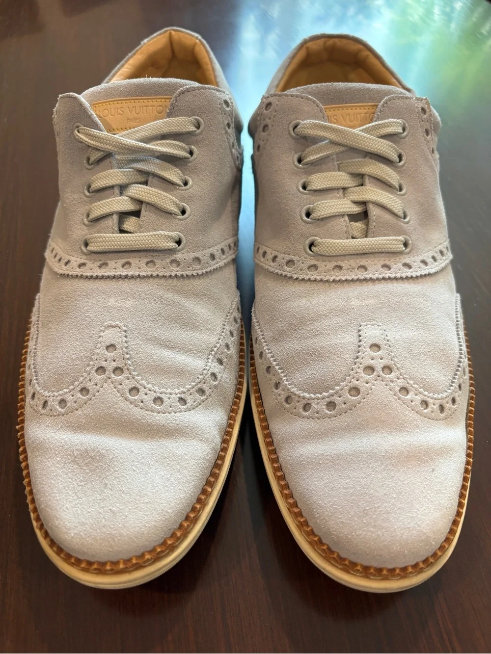 Louis Vuitton Light Gray Suede Wingtip Derby Shoes